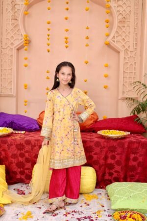 Girls Agharkha Frock - Haldi